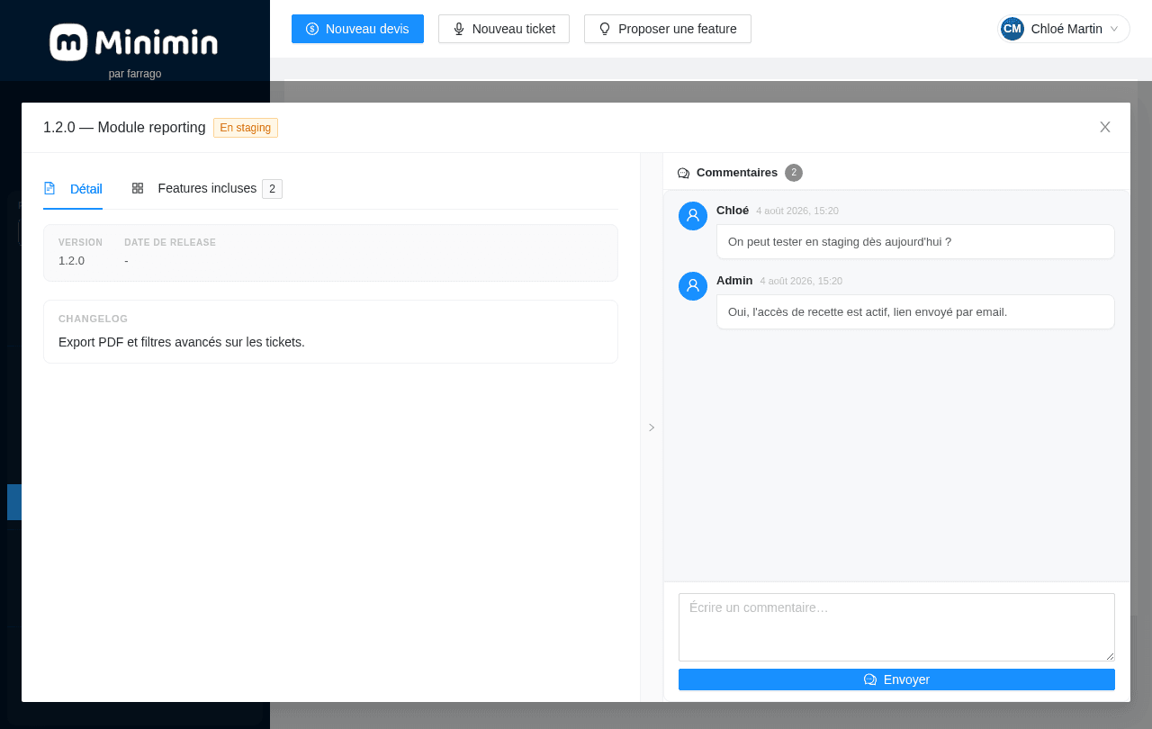 Détail d'une release dans Minimin